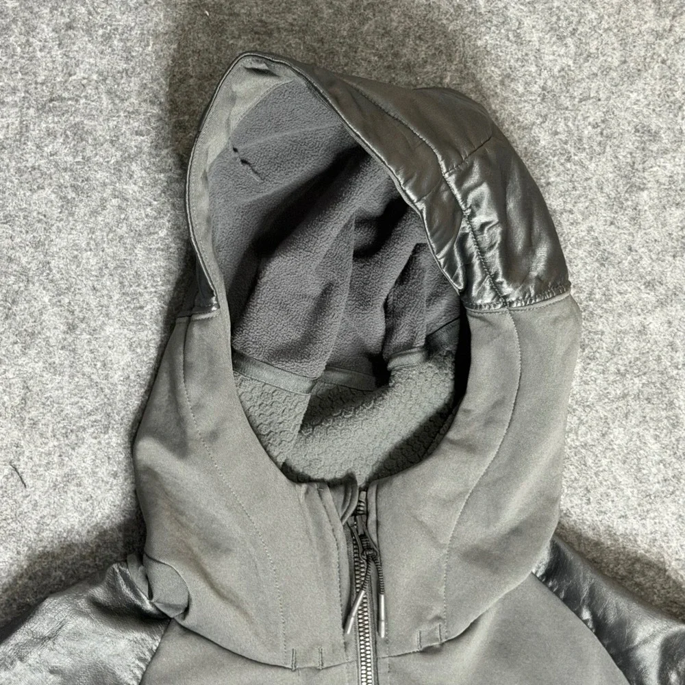 Jordan Mens Full Zip Fleece Hoodie‎ Charcoal Gray Black Mixed Media Jacket Large